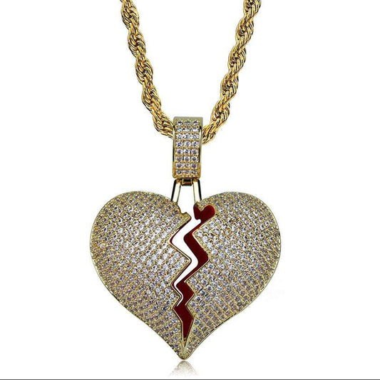 Round Moissanite Hip Hop Broken Heart Pendant For Men, Iced Out Pendant Jewelry For Rapper