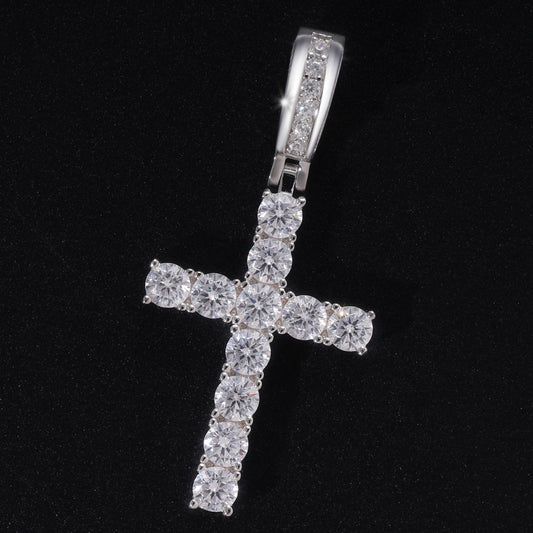 Iced Out Round Cut Moissanite Hip Hip Cross Pendant For Men & Women Rapper Charm Jewelry