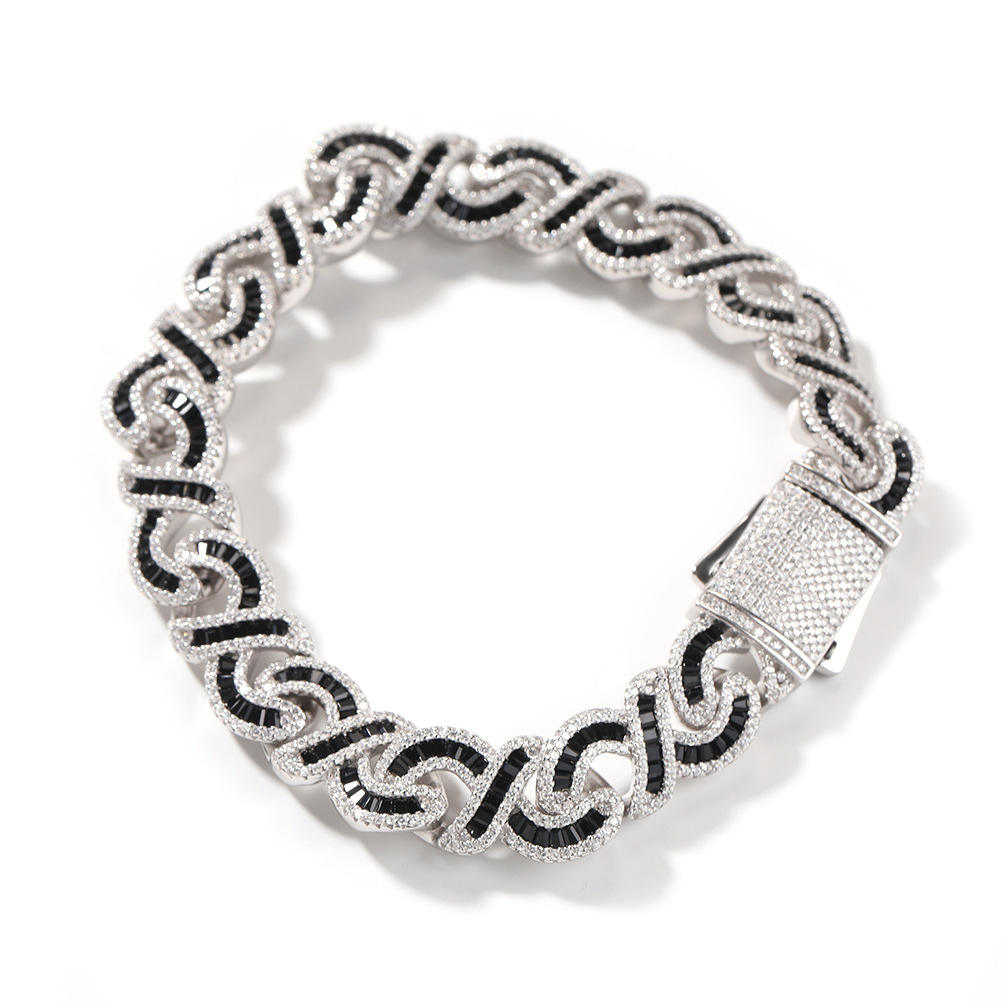 Iced Out Round Cut Moissanite Infinity Cuban Link Chain, Black CZ 925 Sterling Silver Necklace Mens Jewelry
