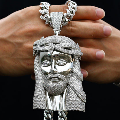 Hip Hop Fine Jewelry Iced Out Moissanite Jesus Pendant, 925 Sterling Silver