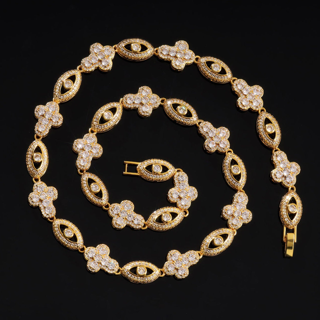 Evil Eye Hip Hop Moissanite Cross Cuban Chains Necklace, Rapper Iced Out Jewelry for Men