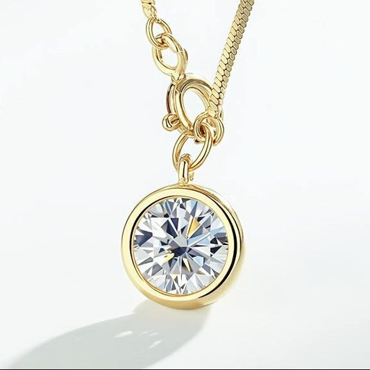 Round Moissanite Bezel-Set Solitaire Pendant Jewelry For Women And Girl Only Pendant
