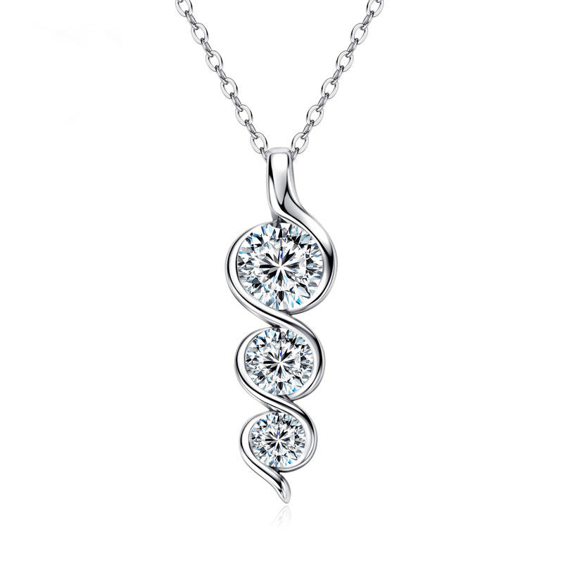 Three Stone Round Cut Colorless Moissanite 3 Stone Wedding Pendant