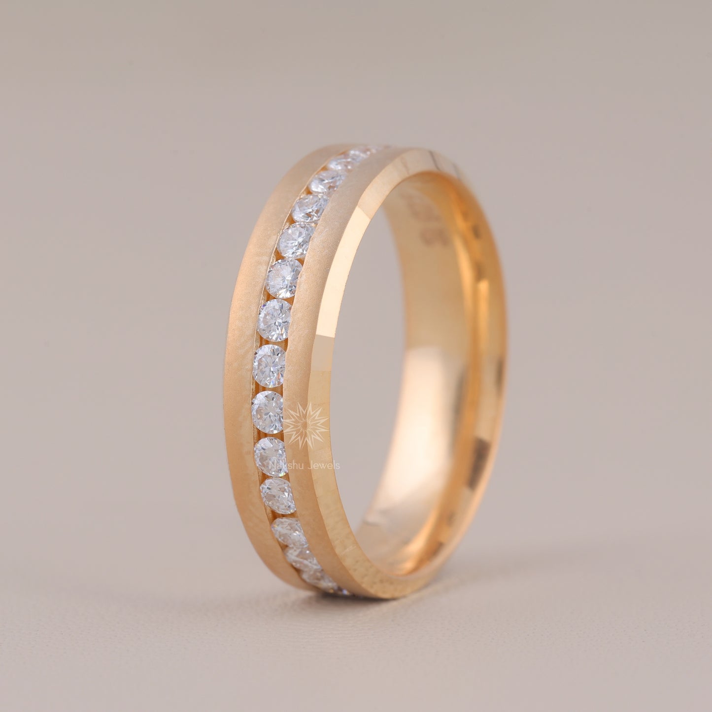 Round Colorless Moissanite Full Eternity Engagement Wedding Band For Him, Solid Gold Men's Channel Set Wedding Band, Anniversary Ring for Men/Man