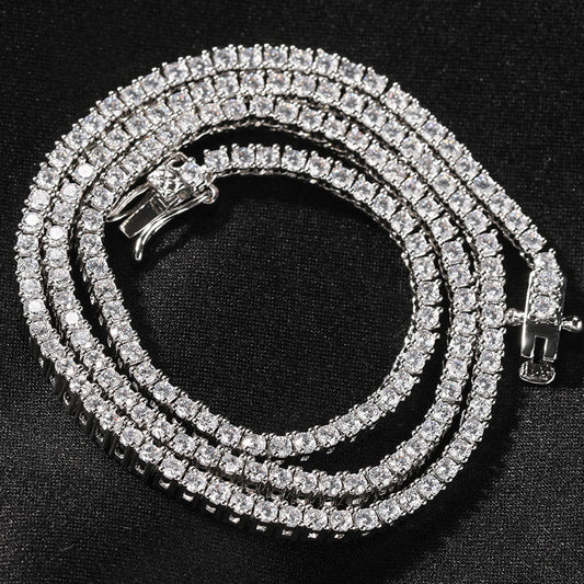Round Brilliant Cut Real VVS Moissanite Diamond 4 MM Unisex Tennis Chain 952 Silver