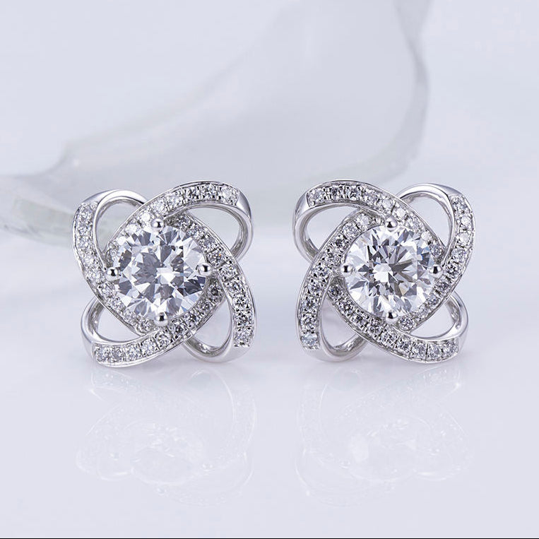 Floral Knot/Infinity Shape Moissanite Elegance Stud Earring In 14K Solid Gold