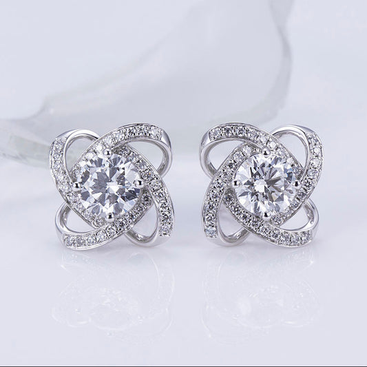 Floral Knot/Infinity Shape Moissanite Elegance Stud Earring In 14K Solid Gold