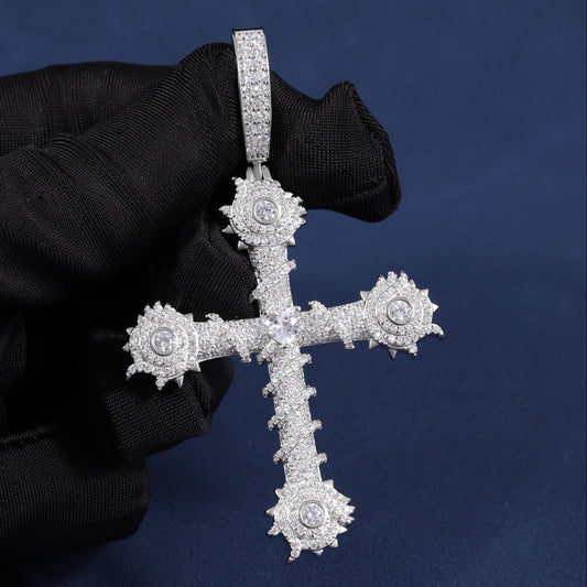 DVVS Fully Iced Out Moissanite Cross Pendant Necklace, Moissanite Hip Hop Pendant Jewelry For Rapper