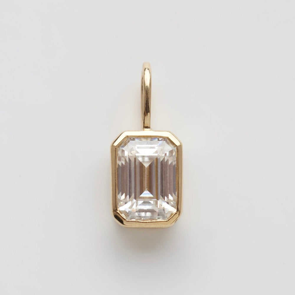 14K Solid Gold Emerald Cut Moissanite Bezel Set Solitaire Pendant For Women and Girls Only Pendant