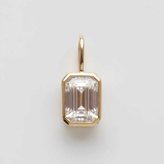 14K Solid Gold Emerald Cut Moissanite Bezel Set Solitaire Pendant For Women and Girls Only Pendant