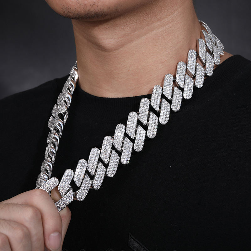 Luxury Hip Hop Jewelry 30 mm 14K Gold Plated Moissanite Iced Out Cuban Link Chain For Men