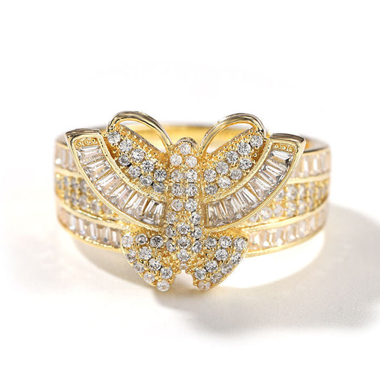 VVS Moissanite Butterfly Design Hip Hop Engagement Rings For Women, Iced Out Rings