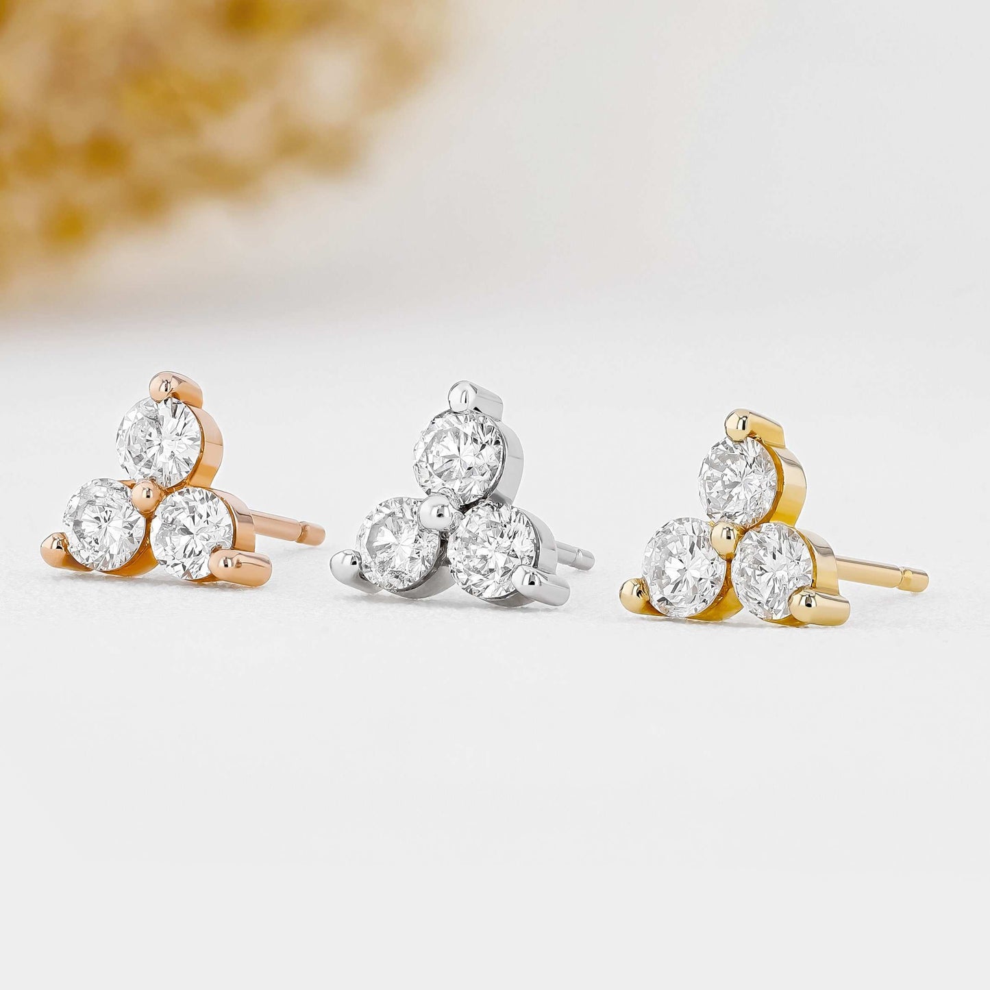 Round Moissanite Stud Triangle Shape Earring, Moissanite Diamond Earring Gift for Wife, Mother, Daughter