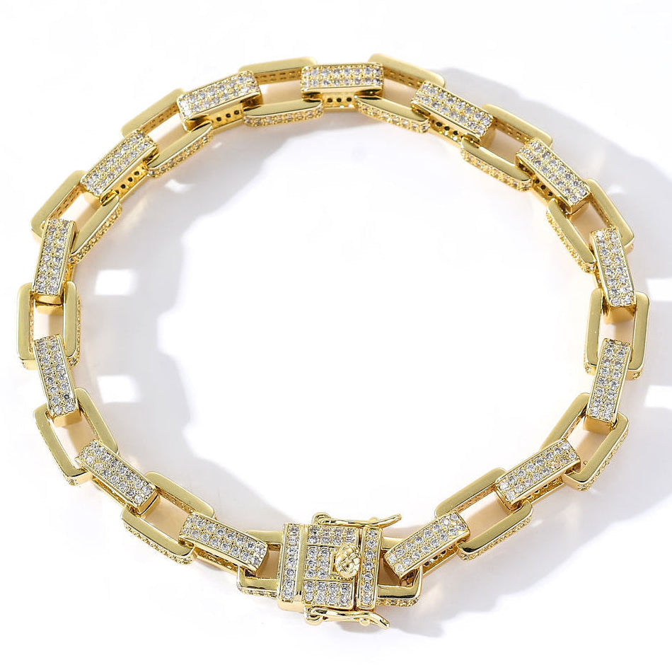 10mm Micro Pave Moissanite Hip Hop Box Chain Bracelet For Men, Unique Moissanite Hip Hop Bracelet 925 Silver Jewelry