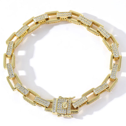 10mm Micro Pave Moissanite Hip Hop Box Chain Bracelet For Men, Unique Moissanite Hip Hop Bracelet 925 Silver Jewelry