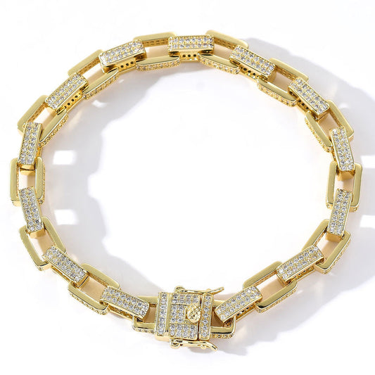 10mm Micro Pave Moissanite Hip Hop Box Chain Bracelet For Men, Unique Moissanite Hip Hop Bracelet 925 Silver Jewelry