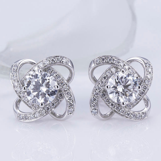 Floral Knot/Infinity Shape Moissanite Elegance Stud Earring In 14K Solid Gold