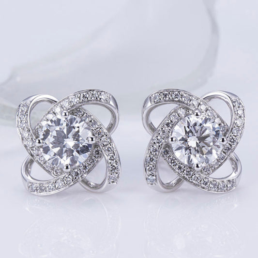 Floral Knot/Infinity Shape Moissanite Elegance Stud Earring In 14K Solid Gold