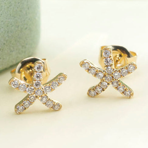 Round Cut Moissanite Starfish Push Back Stud Earring, Best For Gift