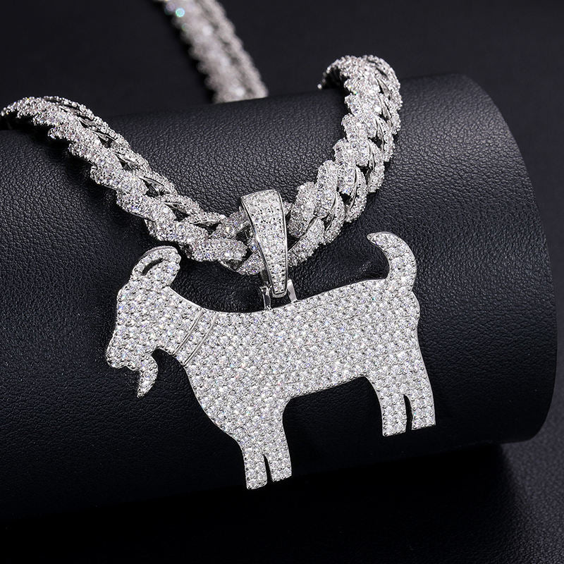 Round Cut Moissanite Goat Animal Hip Hop Pendant For Rapper, Iced Out 925 Sterling Silver Pendant For Men