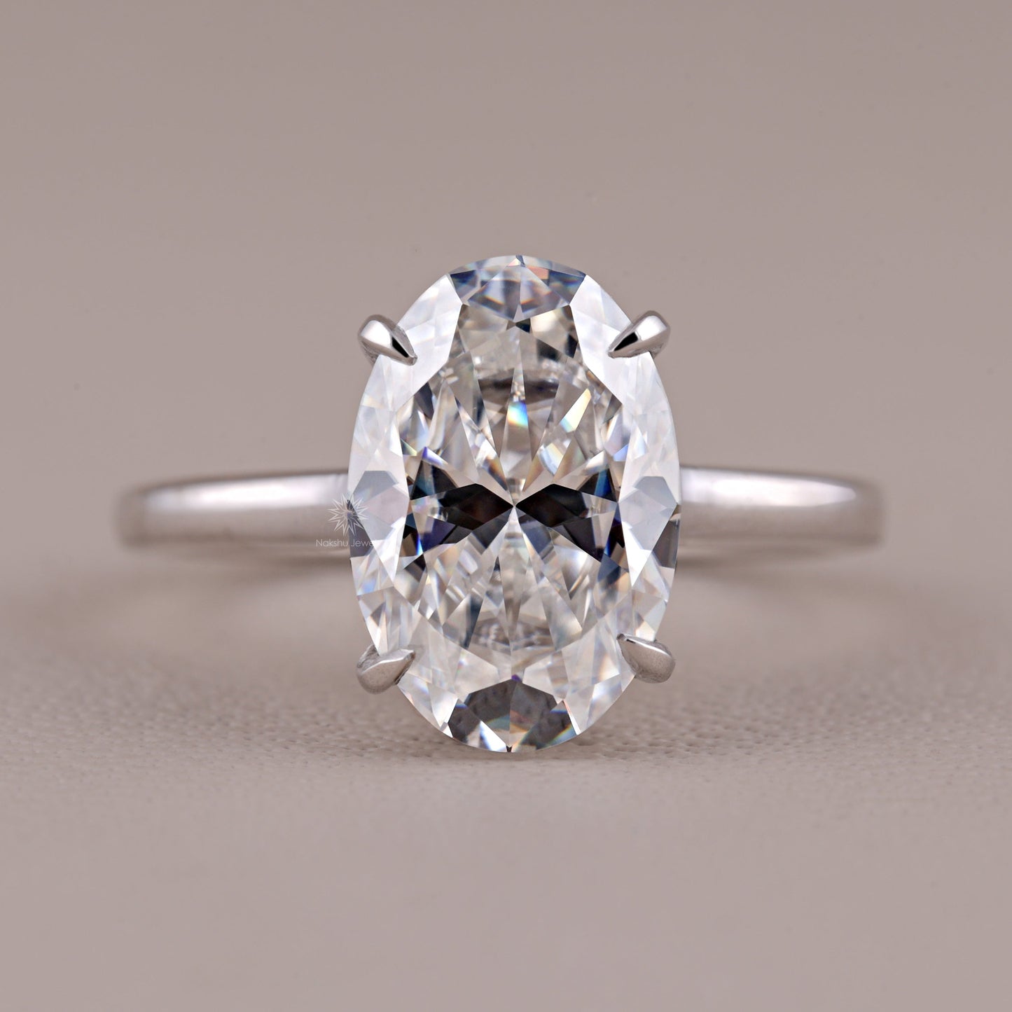Solitaire Oval Cut Moissanite  Hidden Halo Engagement Ring In Solid Gold In Cathedral Setting Ring