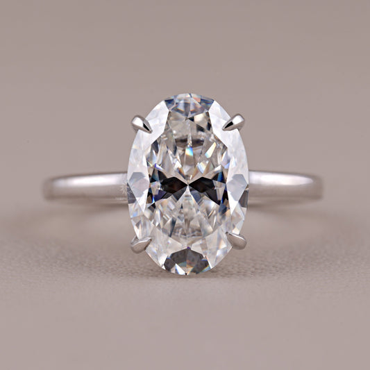 Solitaire Oval Cut Moissanite  Hidden Halo Engagement Ring In Solid Gold In Cathedral Setting Ring