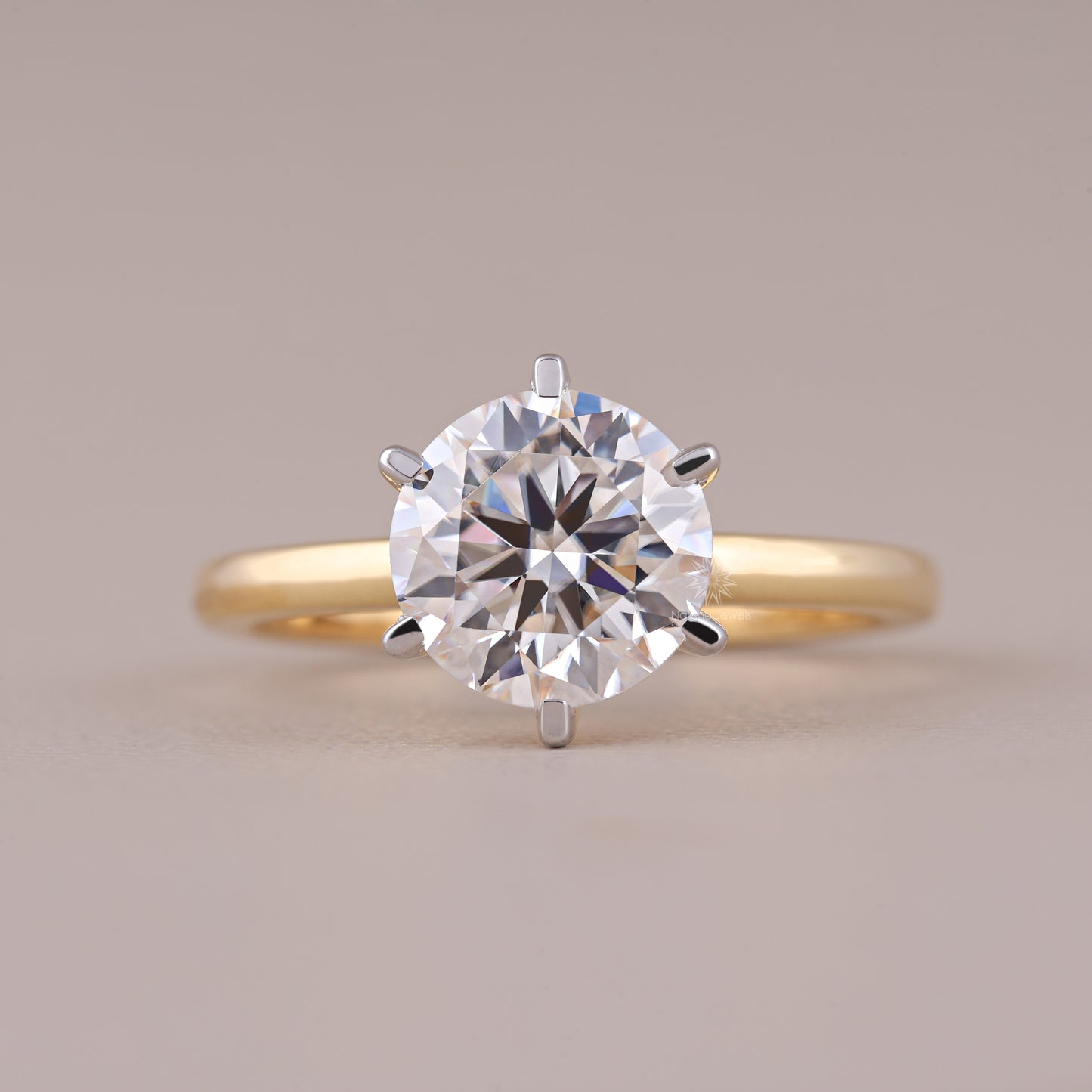 Brilliant Round Cut Moissanite Six Prong Engagement Ring In 14K Solid Gold