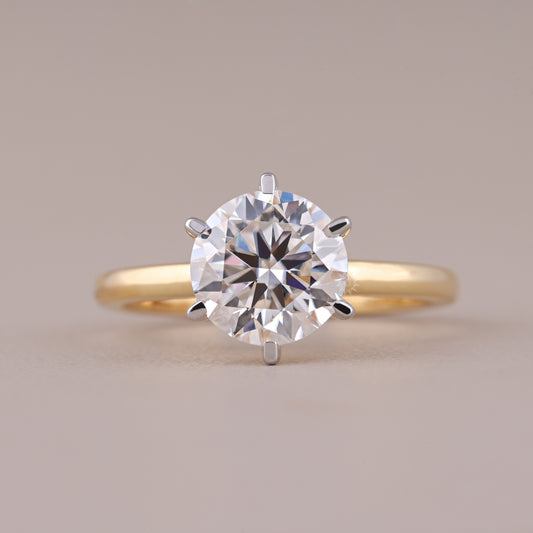 Brilliant Round Cut Moissanite Six Prong Engagement Ring In 14K Solid Gold