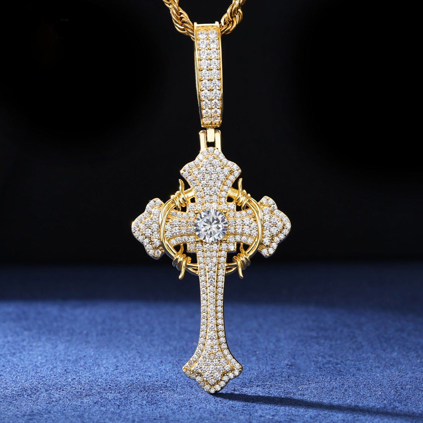 925 Sterling Silver Round Cut Hip Hop Moissanite Cross Pendant For Men, Iced Out Jewelry For Rapper And Religious