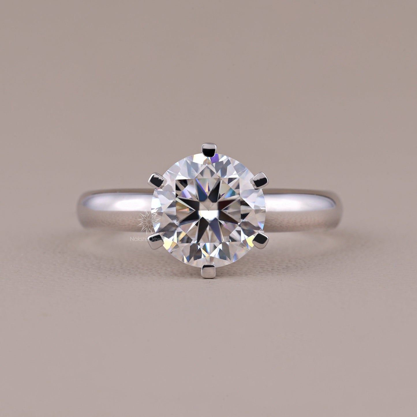 Round Cut Moissanite Solitaire Engagement Ring Classic 6 Prong Setting