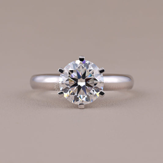 Round Cut Moissanite Solitaire Engagement Ring Classic 6 Prong Setting