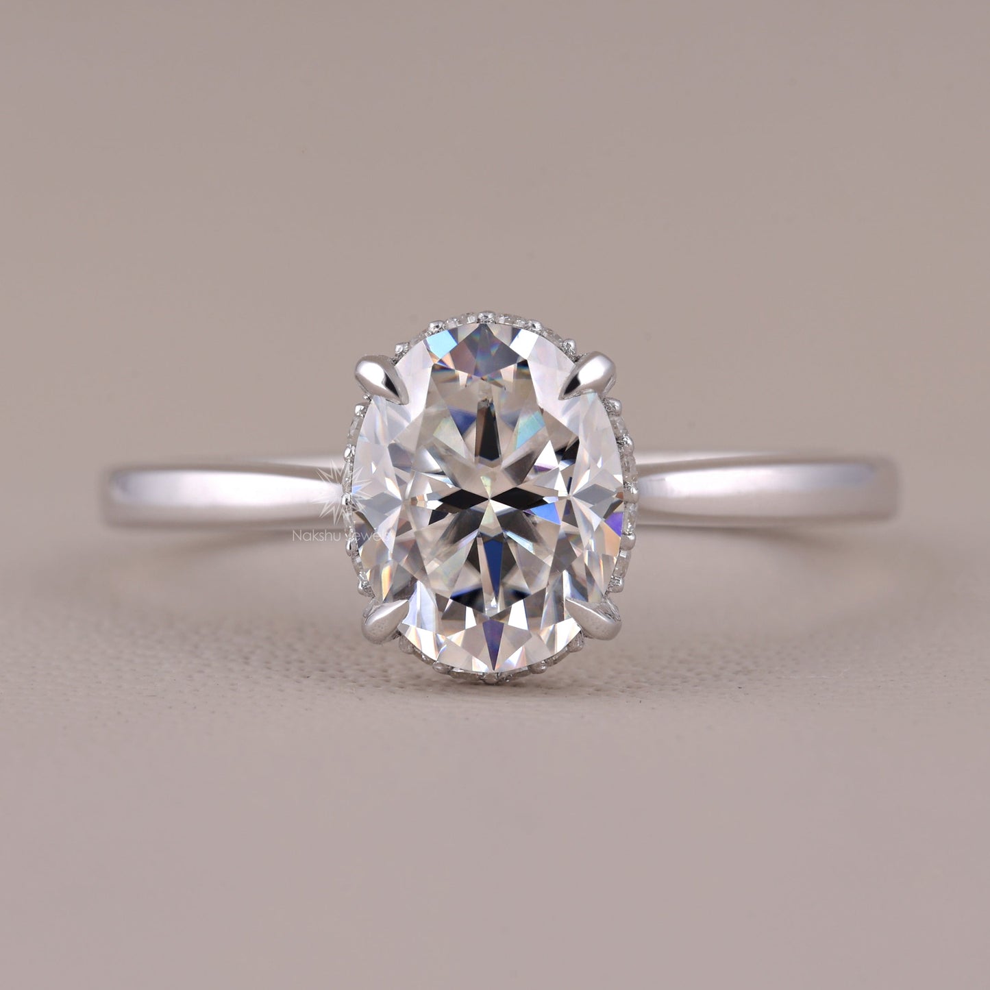Hidden Halo Oval Cut Moissanite Solitaire Engagement Wedding Ring For Women