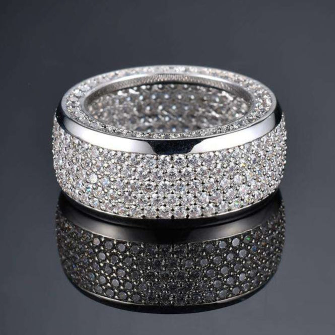 Round Moissanite Pave Set 5 Row Wide Wedding Band For Men, Fully  Iced Out Hip Hop Rings