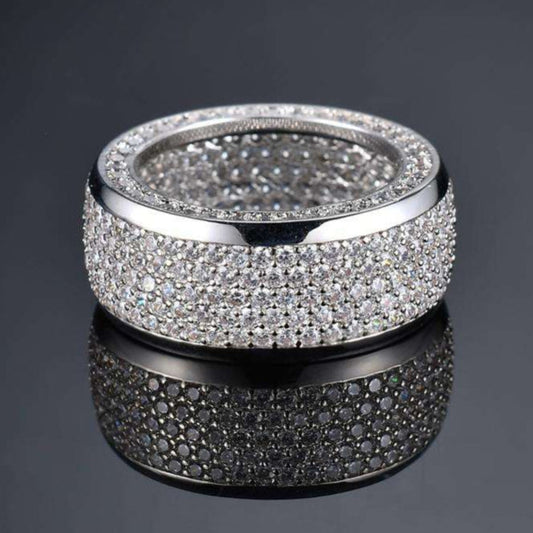 Round Moissanite Pave Set 5 Row Wide Wedding Band For Men, Fully  Iced Out Hip Hop Rings