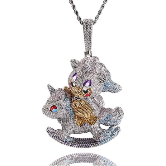 Hip Hop Moissanite Custom Pikachu Horse Pendant In 925 Sterling Silver For Men