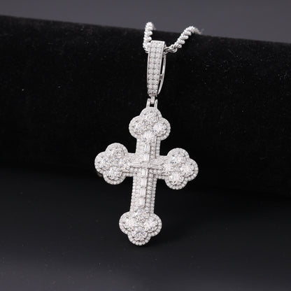 Iced Out Round & Baguette Moissanite Hip Hip Cross Pendant For Men Rapper Charm Jewelry