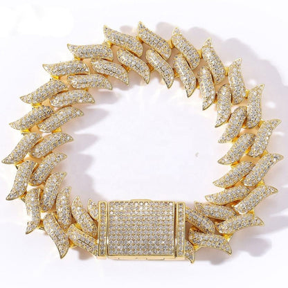 14MM Brilliant Cut Moissanite Thorn Cuban Link Bracelets Iced Out  Miami Cuban Chain Bracelet for Men Hip Hop Jewelry