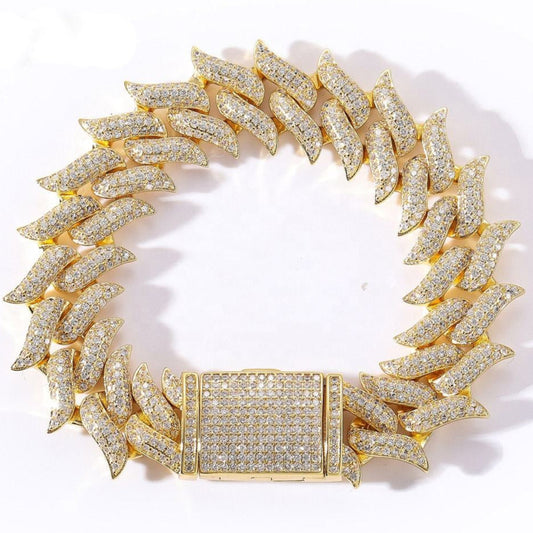 14MM Brilliant Cut Moissanite Thorn Cuban Link Chain Bracelets Iced Out Miami 925 Sterling Silver Bracelet for Men's Hip Hop Jewelry