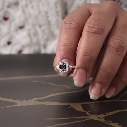 Emerald Cut Moissanite Three Stone Engagement Ring, 14K Gold 3 Stone Wedding Ring For Women