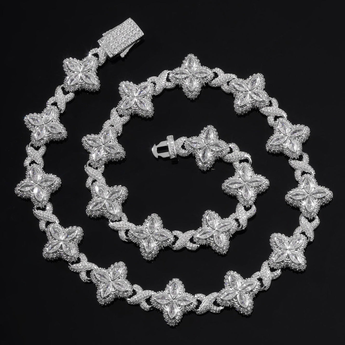 Fully Iced Out Moissanite Four Leaf Clover Chain Necklace, Moissanite Rapper Hip Hop Chain Jewelry