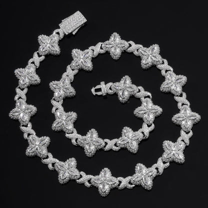 Fully Iced Out Moissanite Four Leaf Clover Chain Necklace, Moissanite Rapper Hip Hop Chain Jewelry