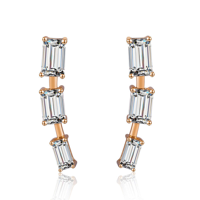 14K Yellow Gold Emerald Cut Moissanite Ear Climbers Earring For Women