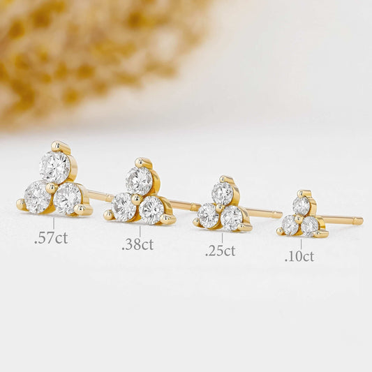 Round Moissanite Stud Triangle Shape Earring, Moissanite Diamond Earring Gift for Wife, Mother, Daughter