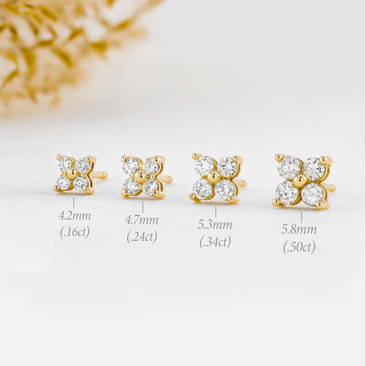 Round Moissanite Stud 4 Clover Earring, Moissanite Diamond Earring Gift for Wife, Mother, Daughter