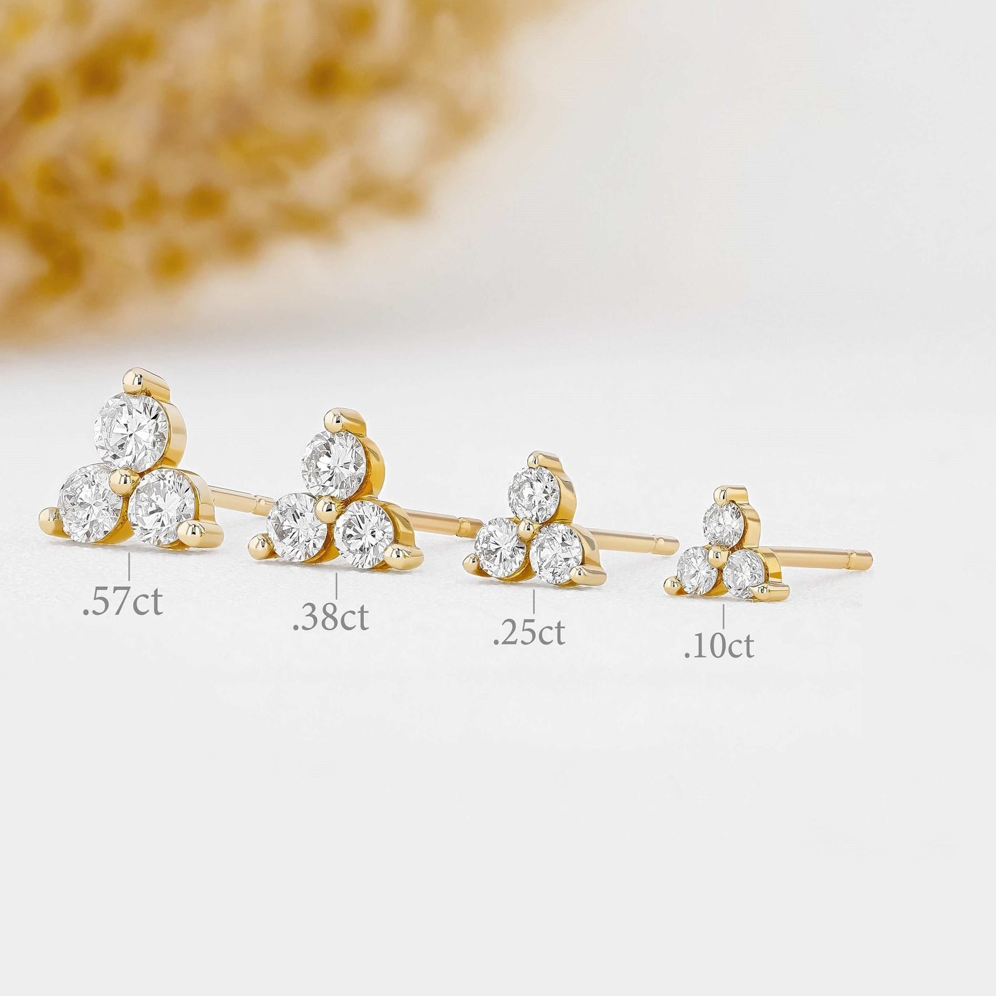 Round Moissanite Stud Triangle Shape Earring, Moissanite Diamond Earring Gift for Wife, Mother, Daughter