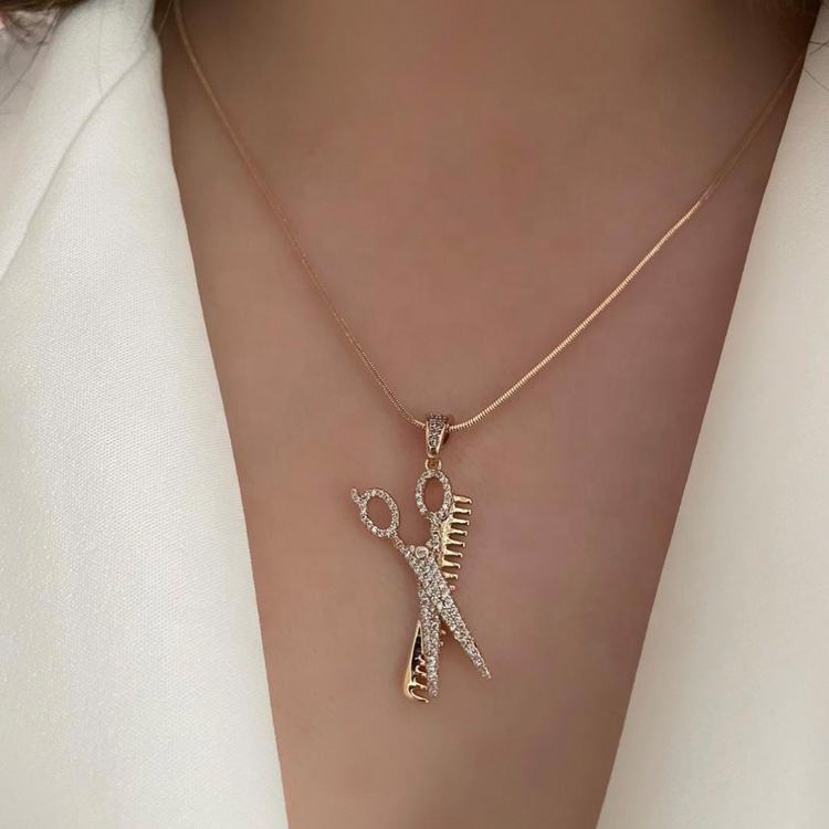 Round Cut Moissanite Barber Scissors Charm Pendant Specially For Barber