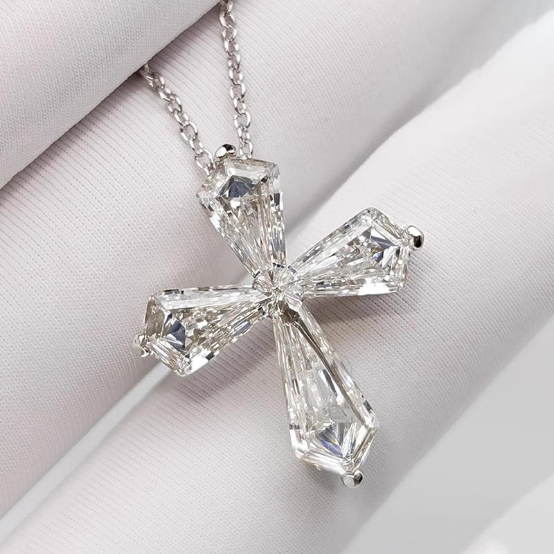Classic Kite Cut Moissanite Diamond Cross Pendant Perfect Gift For Women