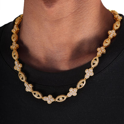 Evil Eye Hip Hop Moissanite Cross Cuban Chains Necklace, Rapper Iced Out Jewelry for Men