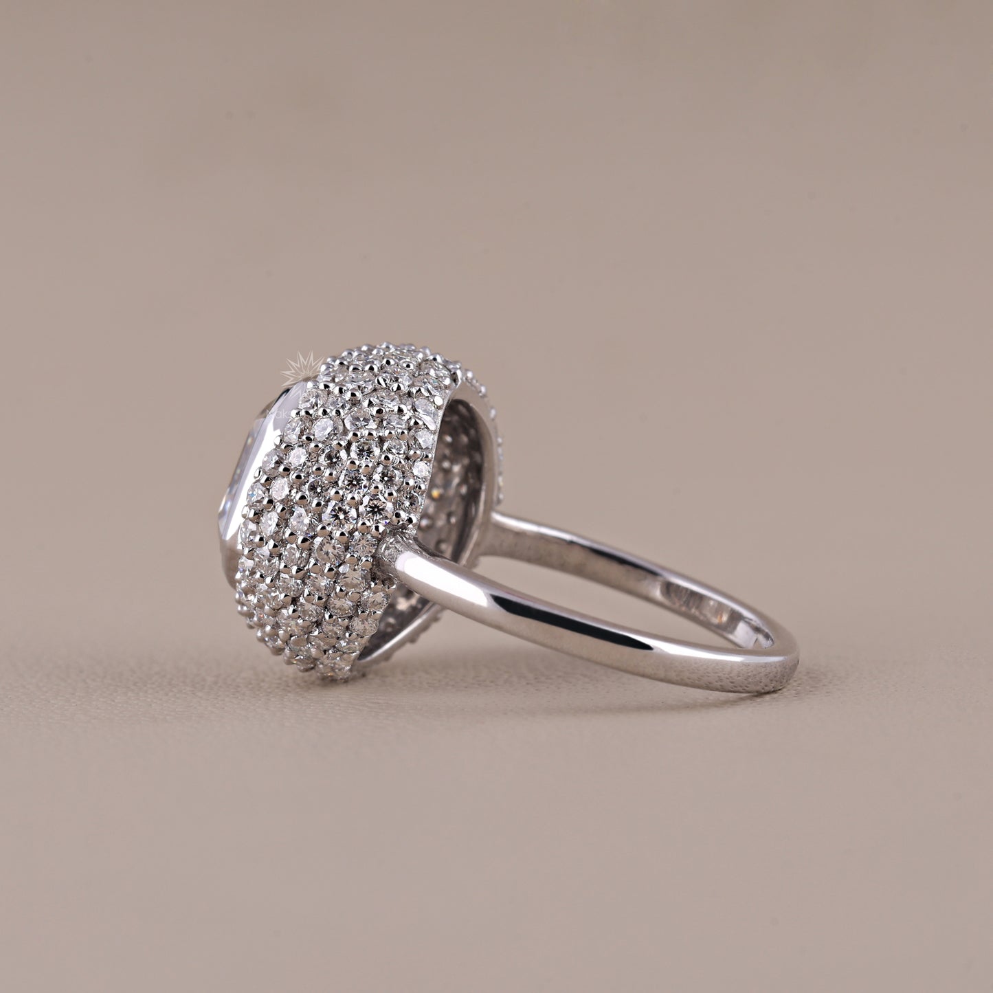 Stunning Bezel Set Asscher Cut Moissanite Pave Dome Engagement Ring