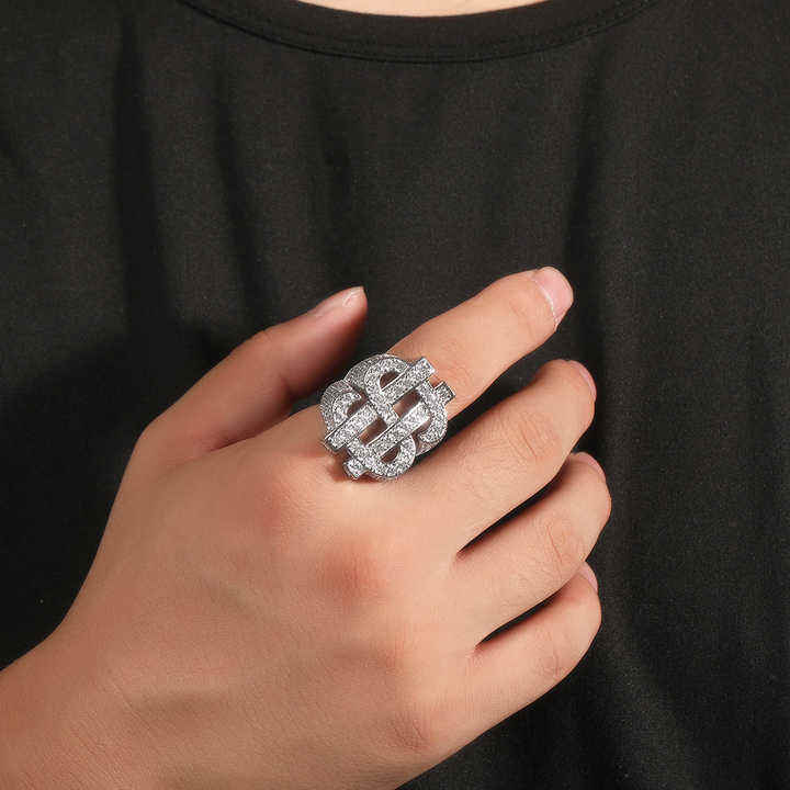 Round Moissanite Men's Hip Hop Engagement Rings, Iced Out Rings For Rapper Jewelry